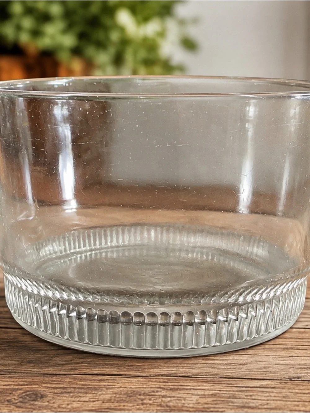 Vintage Clear Glass Ice Bucket Wine Cooler Ribbed Base Barware Bowl